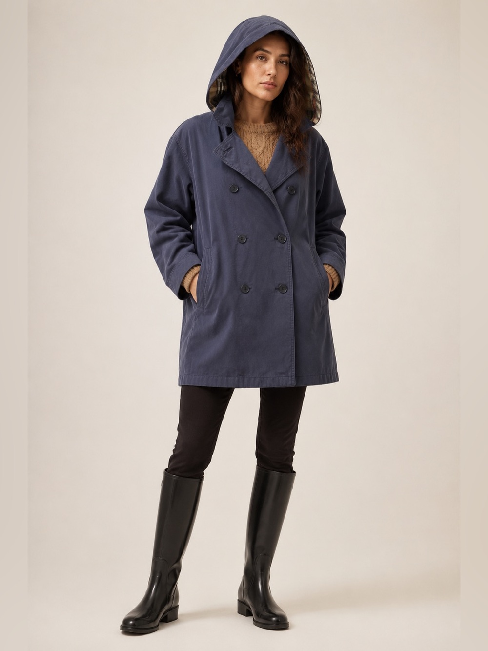Vintage 90s Burberrys Navy Hooded Nova Check Car Coat